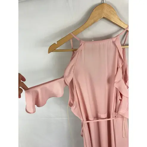 Lush Clothing Lush Cold Shoulder Wrap Ruffle Tie Front Maxi Dress Pink Size Medium