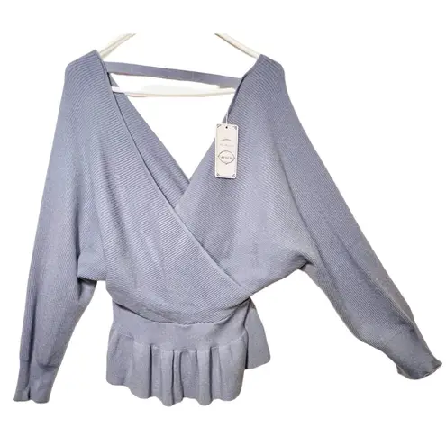 Zesica Womens Sweater Size XL Blue Gray Long Sleeve Pullover V Neck Peplum NWT