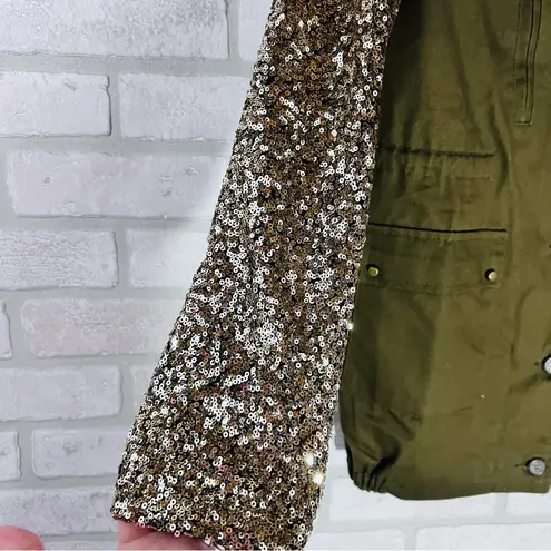 Faubourg du Temple Statement Green Utility Jacket with Sequin Sleeves Size S