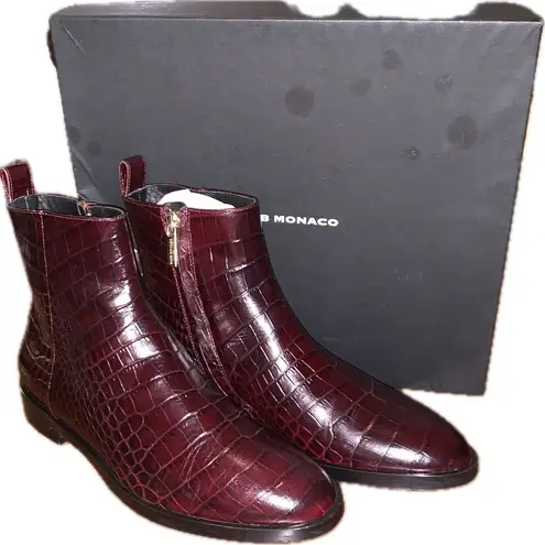 Club Monaco Trycia Dark Burgundy Crocodile Leather Ankle Boots 36 Made In Italy