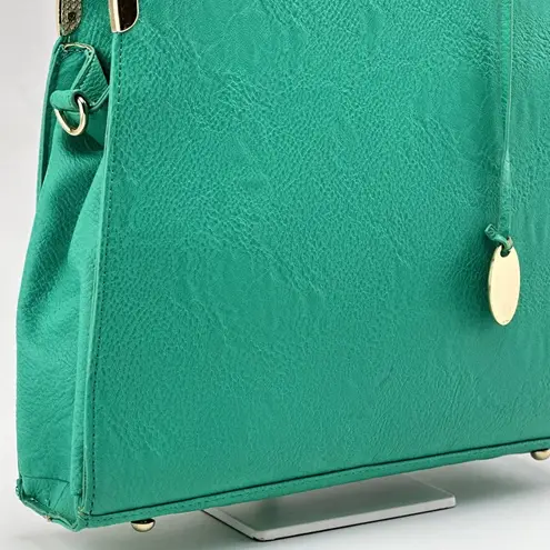 Lux teal hard bottom and side shoulder bag gold accent