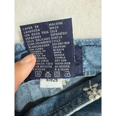 Vintage Solutions Original Blue Denim Floral Embroidered Overall Midi Dress Sz L