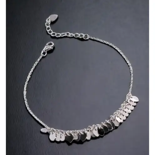 Boutique Sparkling Leaf Charm Anklet 925 Sterling Silver Adjustable Beach Boho Jewelry
