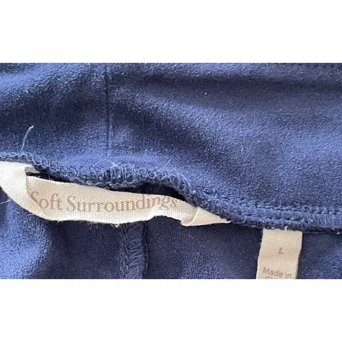 Soft Surroundings Faux Suede Wide Leg Cropped Pants Size Large Navy Blue Eyelet