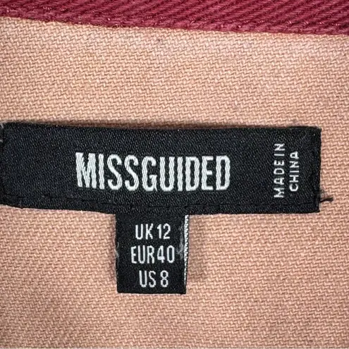 Missguided Color Block Oversized Denim Button Up Shirt Maroon Peach 8