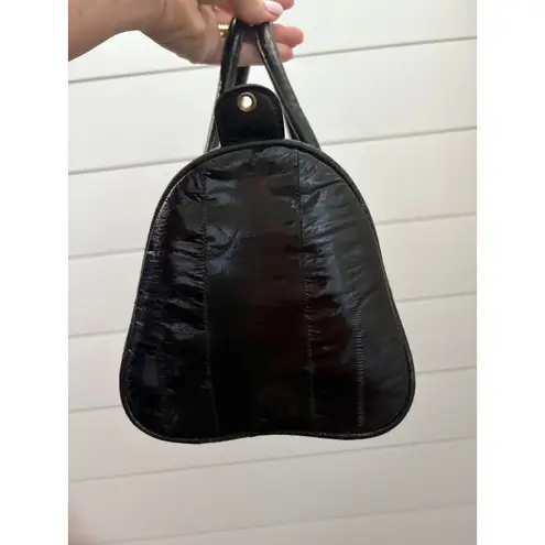 Eel Skin Black Satchel Handbag Shoulder Bag Y2K Vintage Purse w/ long strap