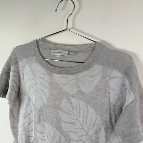 White + Warren Linen Blend Leaf Print Short Sleeve Sweater Size XS
