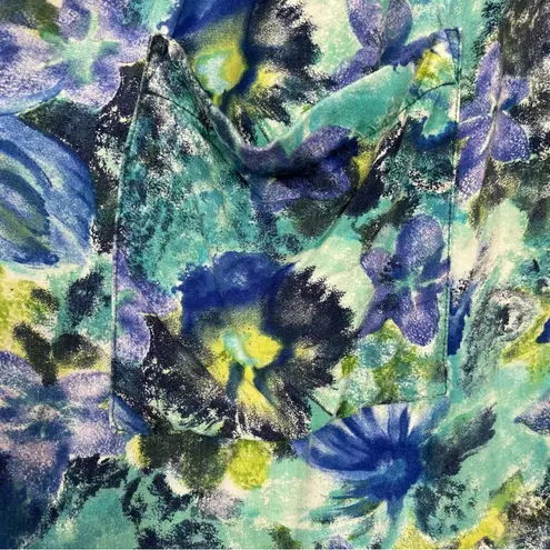 Vintage 90s Babydoll Dress Sleeveless Relaxed Fit Pockets Blue Green Tropical Size L