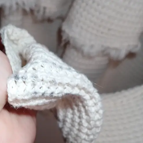 Free People Womens Pullover Sweater Ivory Cold Shoulder V Neck Ribbed Fringe S