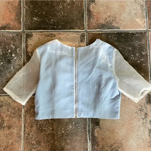 Sister Jane Sequin & Pearl Collar Tulle Sleeve Blue Crop Top Size S