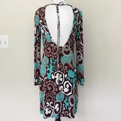 Milly Bergdorf Goodman Silk Bell Sleeves Brown Green Dress Women's Size S