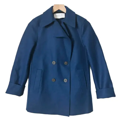 Harris Wharf London 100% Wool Double Breasted Pea Coat Navy Blue Size 42 IT M US Size M