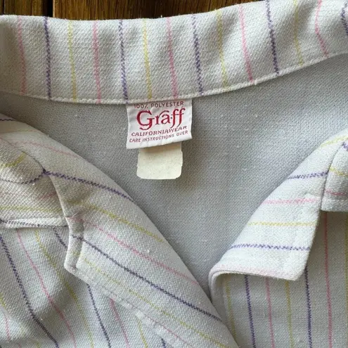 Vintage Graff CaliforniaWear Blazer Polyester Pastel Pinstripes Grannycore 70s White Size L