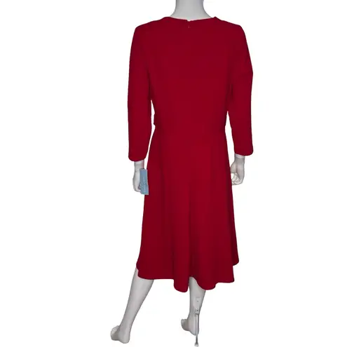 London Times Women's Crewneck 3/4-Sleeve Fit & Flare Dress Savvy Red Sz 12