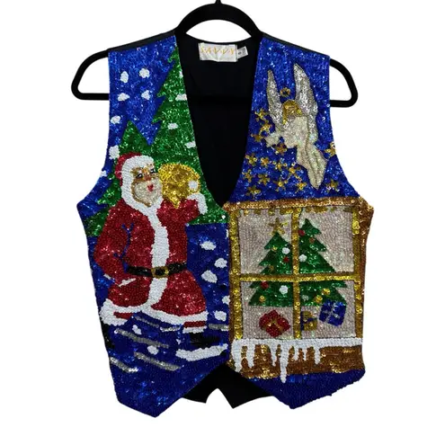 Savvy Vintage Handcrafted Sequin Christmas Vest Santa Angel Size Small
