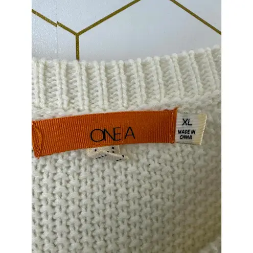 One A Cream Knit Sweater with Fringe Detail