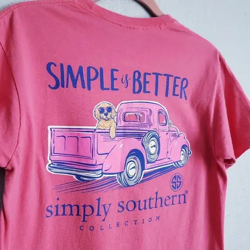 Simply Southern  Golden Retriever and Old Truck Pink Short Sleeve Tee