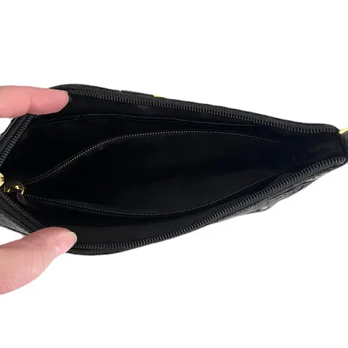 Etienne Aigner Vintage Black Shiny Croc Embossed Leather Shoulder Bag