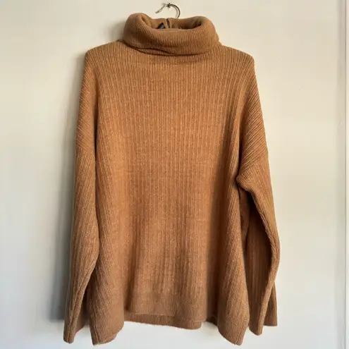 ASOS EDITION Rib Knit Half Zip Oversized Turtleneck Collar Sweater Camel Size S Tan