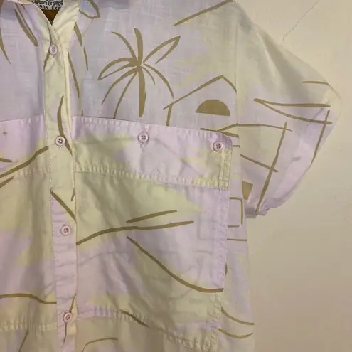 Union Bay Vintage 80’s Women’s Pink Yellow Cotton Button Down Hawaiian Shirt