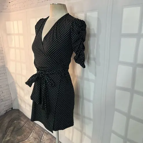 Veronica M short ruched sleeves black and white polka dot wrap dress size small