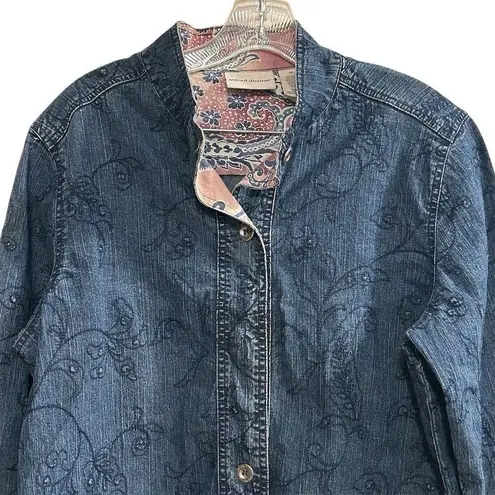 Alfred Dunner Women's Embroidered Denim Jacket Size 10 Blue Floral