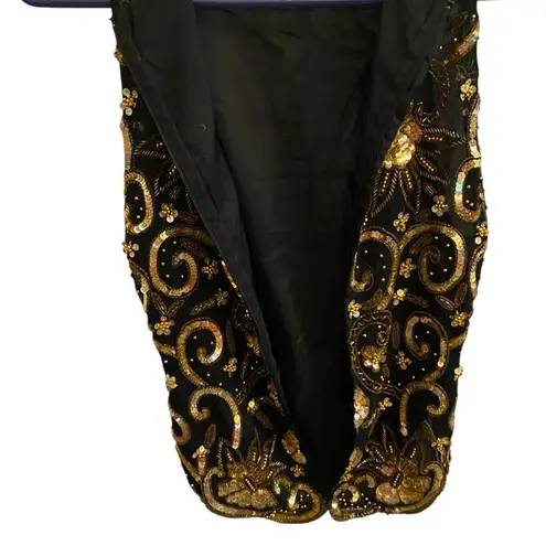 vintage 90s black & Gold beaded sequin sleeveless evening wear blouse Formal