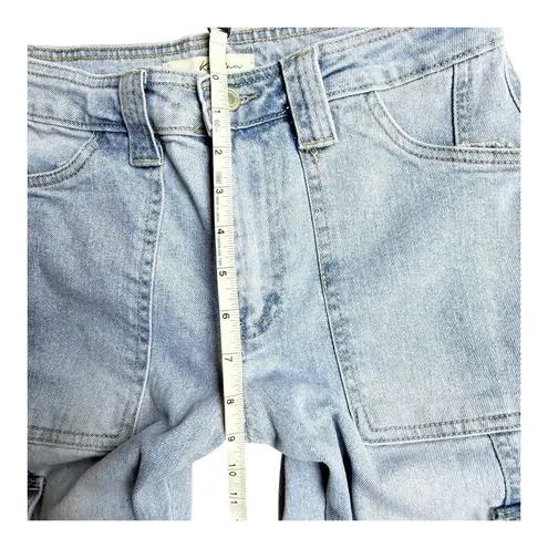 KanCan CARGO JEANS Light Blue Stretch Size 3 (25) Raw Hem Women's Pant 26” Long