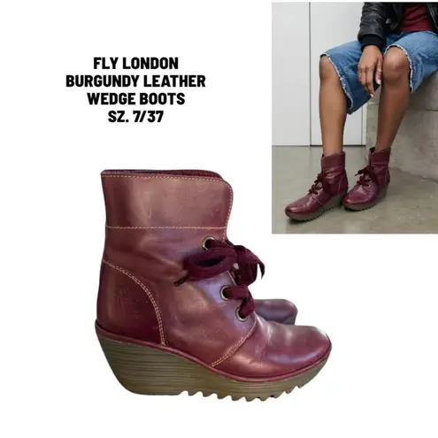 Fly London FLY LONDON BURGUNDY LACE UP WEDGE BOOTS SZ. 7/37