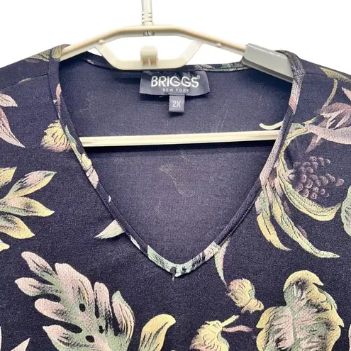 Vintage 90s Top Size 2X Travel Slinky Knit Liquid Mesh Tropical Floral Print Black