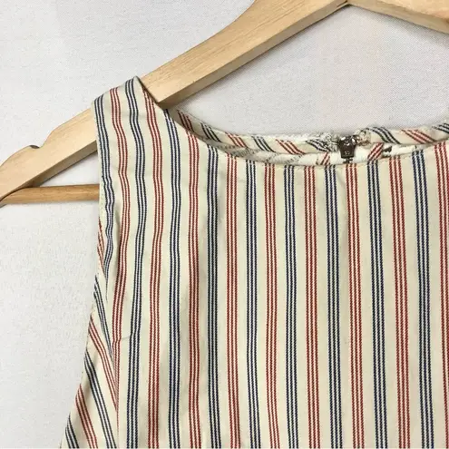 Line and Dot Red & Blue Barber Stripe High Neck Crop Tank Top S