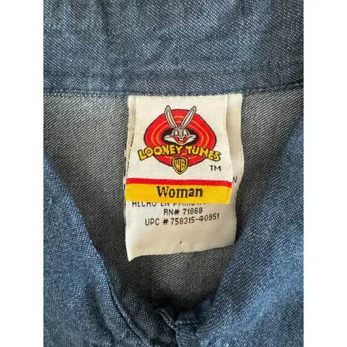 Looney Tunes Vintage Taz Devil Denim Vest Embroidered Cartoon Size 18/20W