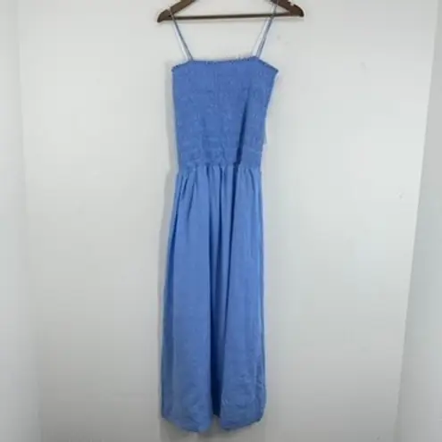 Faithfull the Brand Faithful the Brand Linen Smocked Bodice Maxi Dress Blue Sleeveless Casual Summer
