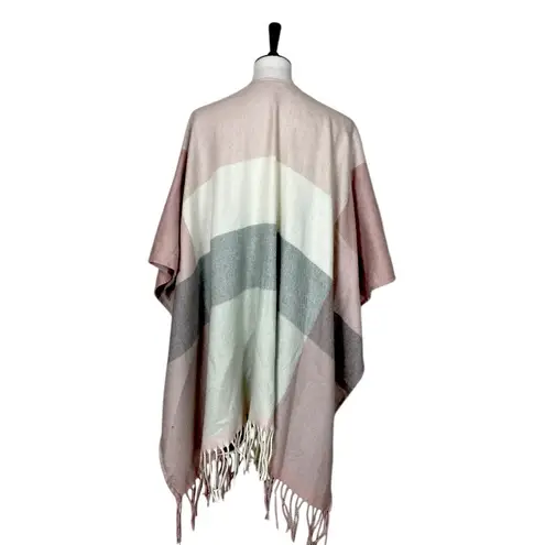 Woolrich Cozy Blanket Scarf Wrap Open Front Cream Pink Plaid Women One Size