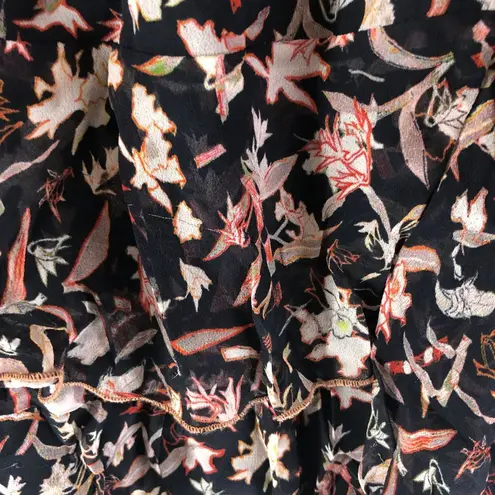 IRO Brooks Mini Skirt Ruffle Tiered Pull On Floral Black Pink 36 US 4