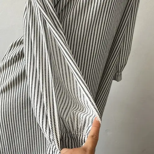 Veronica M On Off Shoulder Split Sleeve boho peasant silver stripe shift dress S