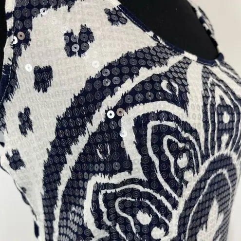 INC I.N.C. International Concepts Sequin Sleeveless Top Sz Small Women’s Blue White