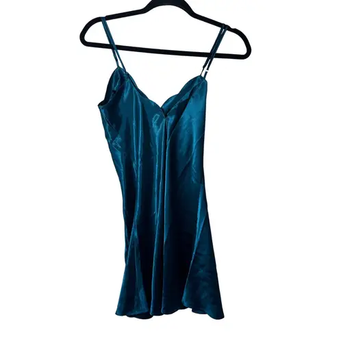 Frederick's of Hollywood Teal Satin Mini Slip Dress Lingerie SZ S New Years