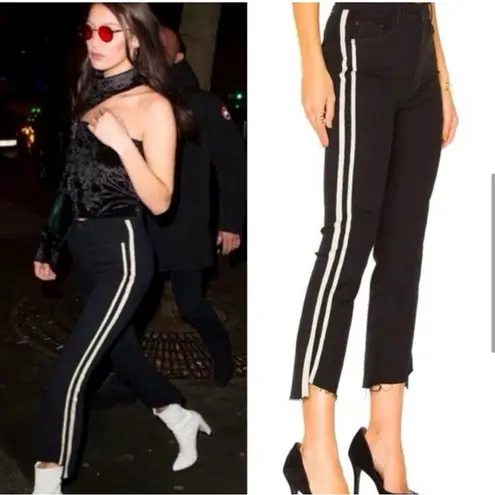 MOTHER Insider Crop Step Fray Jeans in Guilty Racer Black Sz 24