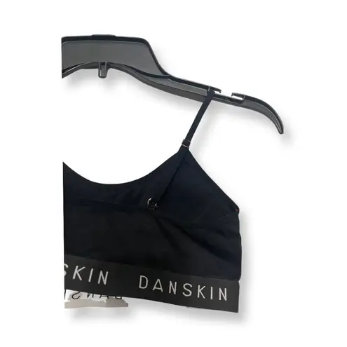 Danskin  Womens Sports Bra Black Adjustable Strap Stretch Pullover Square Logo S