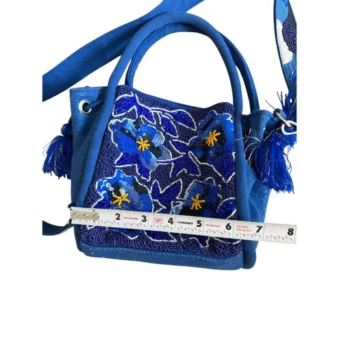 AMERICA & BEYOND Blue Beaded Floral Satchel Crossbody Bag
