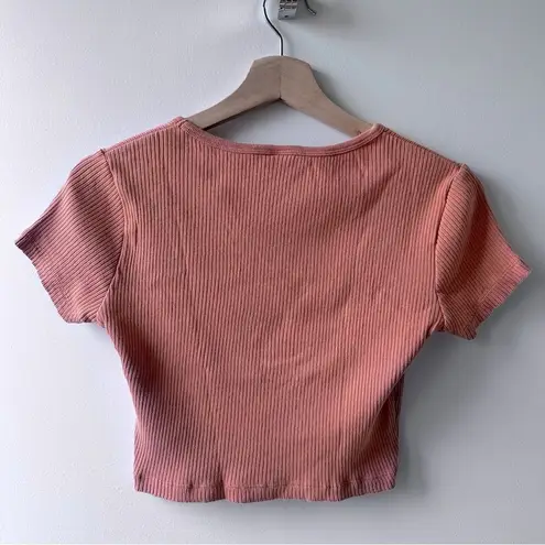Uniqlo Pink Ribbed Crop Top XS Salmon T