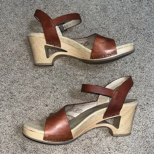Dansko Tasha Wedge Chunky Heel Leather Sandals 41 / 11-11.5
