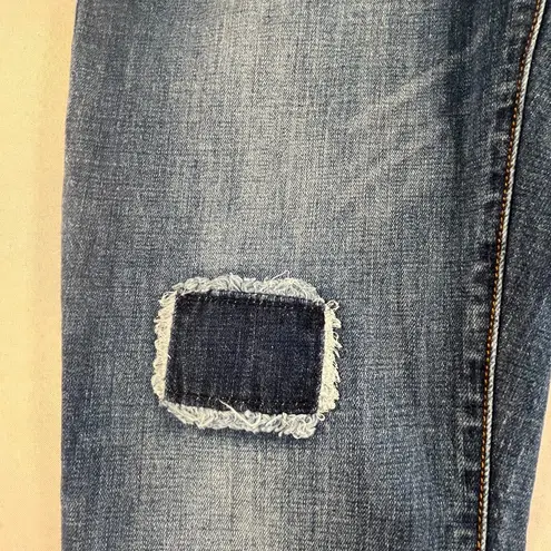 CAbi  Womens Dark Wash Low Rise Patch Work Slim Boyfriend Jeans 4