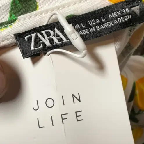 ZARA  shirt lemon print short sleeve drawstring‎ cinch waist peplum top Large - Image 4