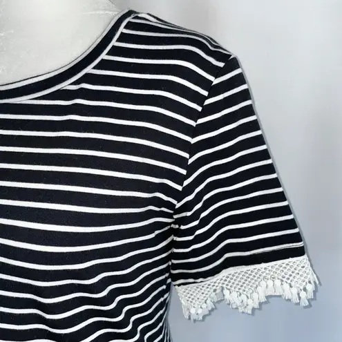 After Market New Lace Trim Short Sleeve Striped T-Shirt Black White