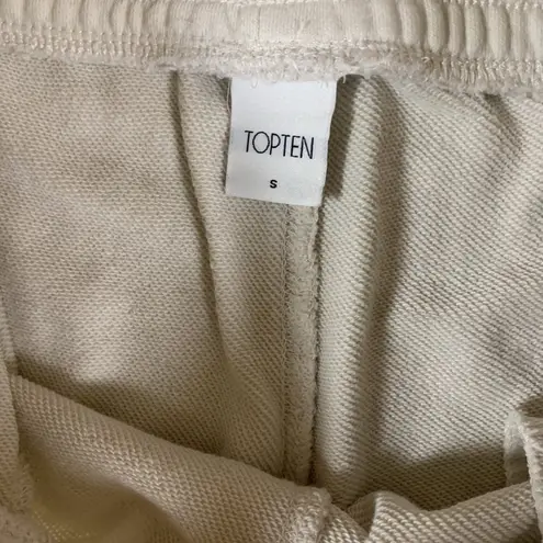 Topten Beige Jogger Sweatpants Soft Fleece Elastic Waist Cuffed Legs S Women