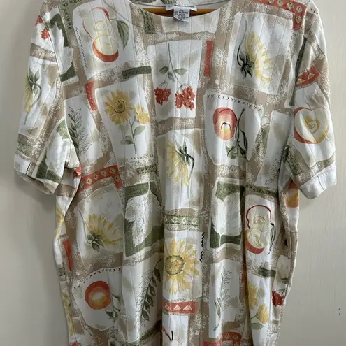 Alfred Dunner Cream and Green Blouse with Vintage Print Size XL