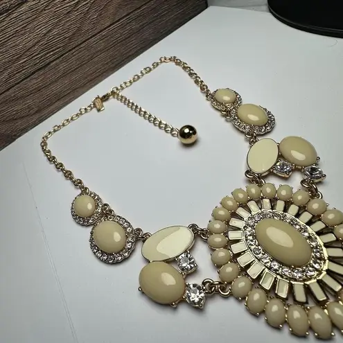 Kate Spade Capri Garden Bib Statement Cream Rhinestone & Enamel Necklace Gold