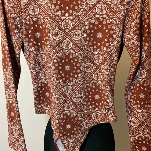 Neon Soul 18. Brown Paisley Long Sleeve Open Back Bodysuit Size XL
